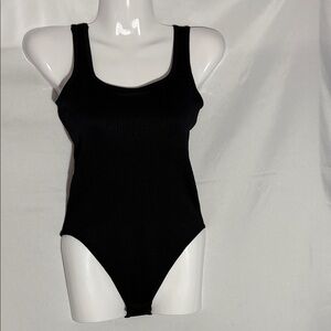 OQQ Black Ribbed Snap Bodysuit